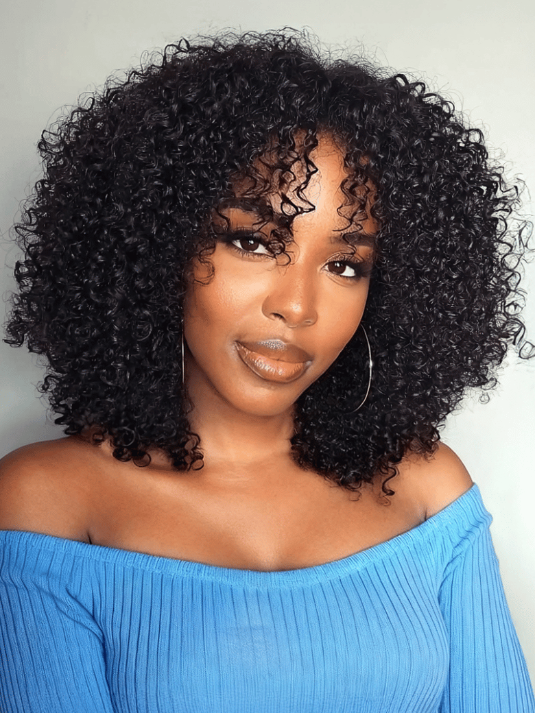 7x5 Bye Bye Knots Glueless Wig Black Kinky Curly Wig With 4C Baby Hair Drawstring Wig