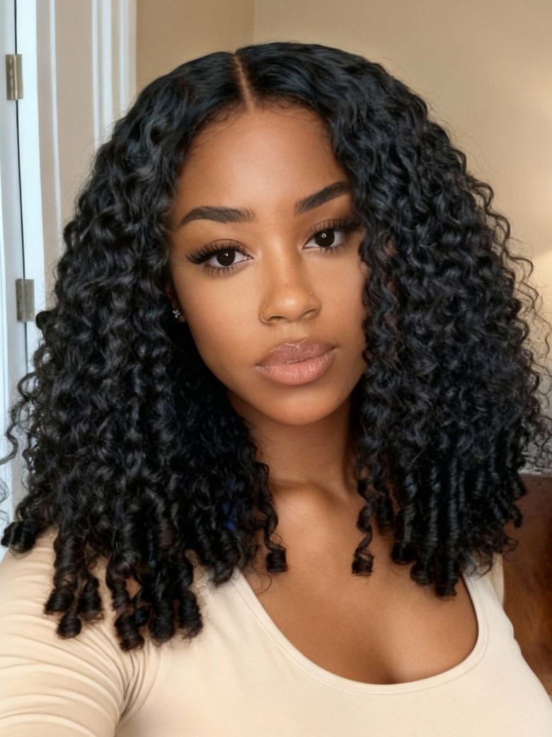 UNice Mixed Texture Bye-Bye Knots™ & Bye Bye Slip 7x5 Lace Natural Black Jerry Curly Wig with Defined Finger Coil Ends
