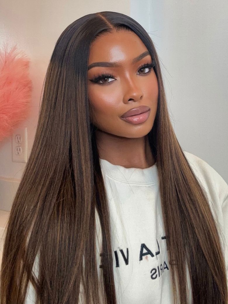 From 20" Balayage Highlights 100% Human Hair 13x4 Pre-Everything™ Lace Frontal Yaki Straight Drawstring Wig