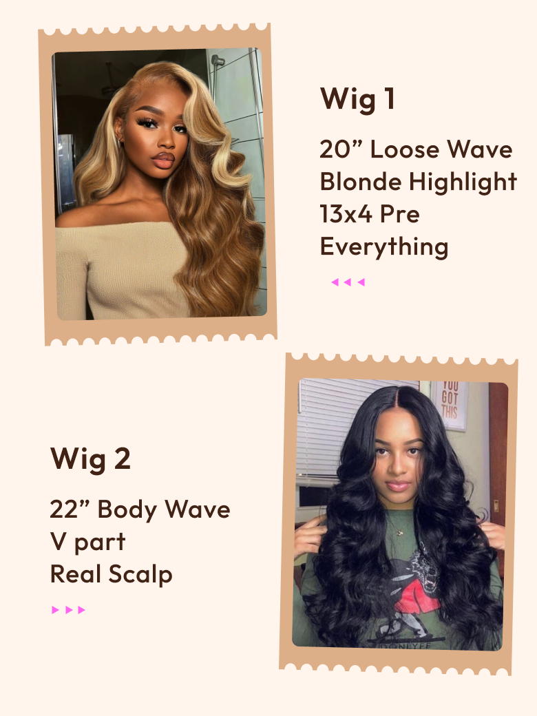 2 Wigs $165 for 20 13x4 Pre Everything Highlight Loose Wave Wig and 22 Body Wave V Part Wig