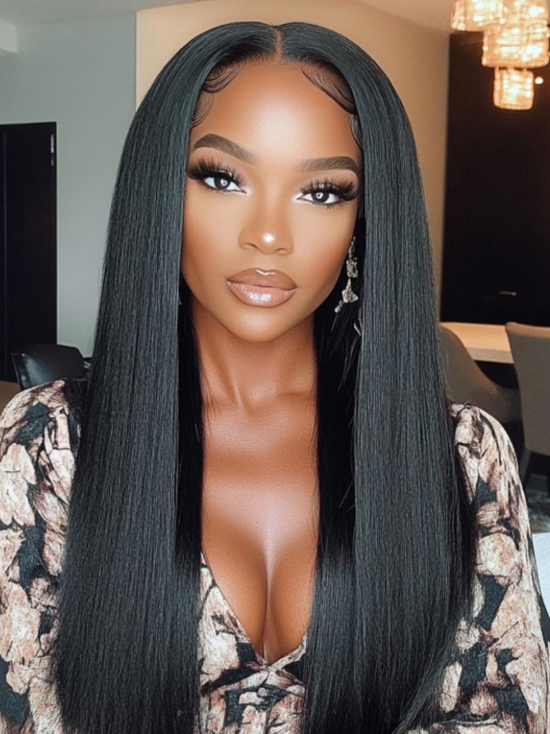 20 5x5 Thin HD Pre Cut Pre Bleached BlendAway Lace Closure Glueless Yaki Wig 180% Density