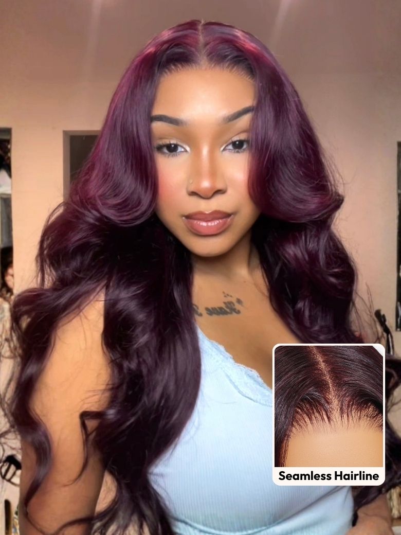 [$50 off Every $100] Purple Black Cherry Layered Straight Bye Bye Knots Drawstring Wig