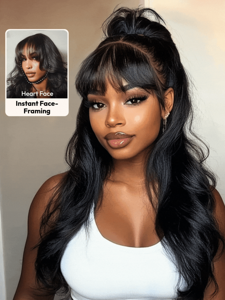 [24''=$99]13x4 Pre-Everything Lace Frontal Pull And Go Black Fluffy Natural Loose Wave Curtain Bangs Wig