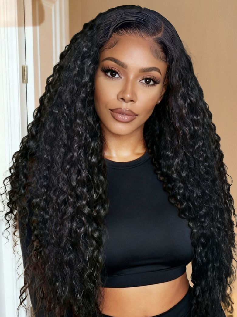18-22 Drawstring Defined Deep Wave Bye-Bye Knots™ 7x5 Lace Natural Black Wig