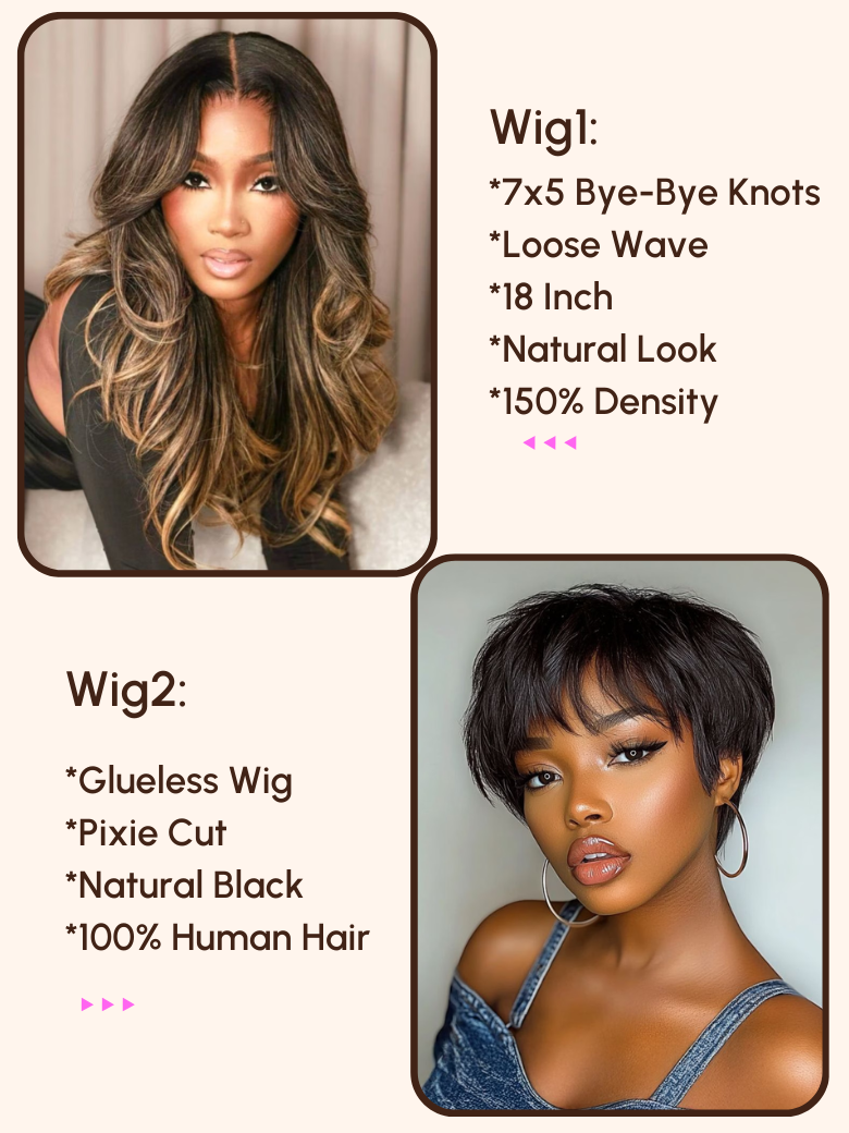 $139=2 Wigs | 18 7x5 Bye-Bye Knots Wig and Glueless Wig