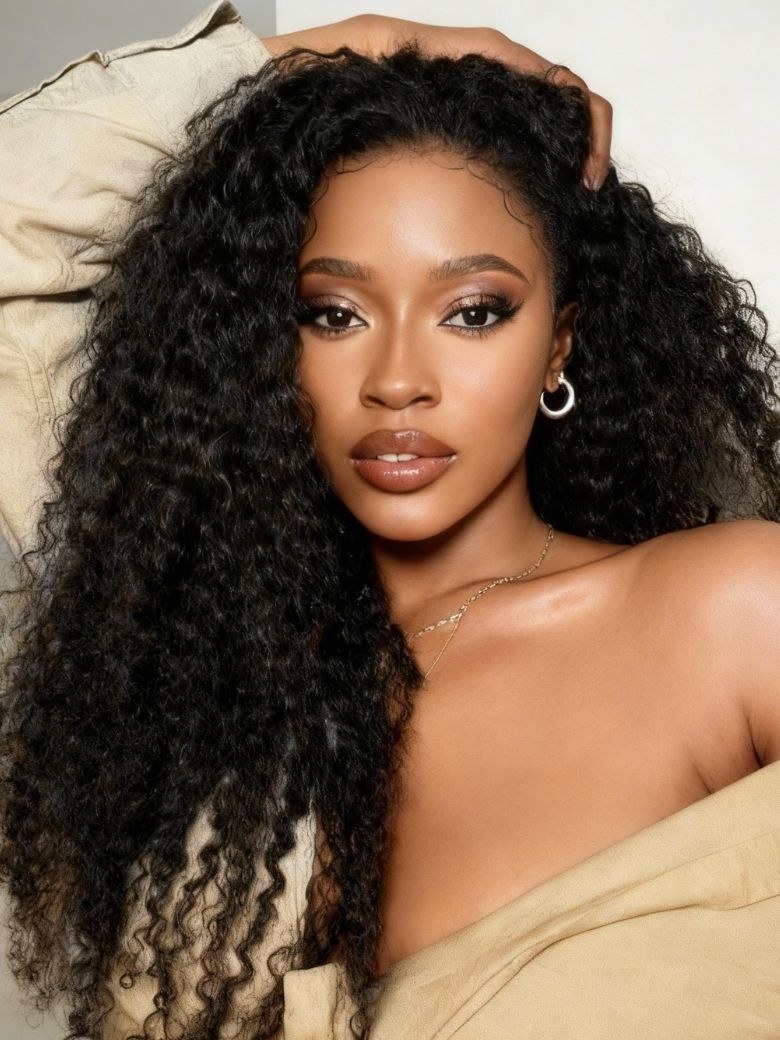 Bye-Bye Slip™ 7×5 Lace Natural Black 4D Mixed Texture Burmese Curly Wig with Invisi Drawstring