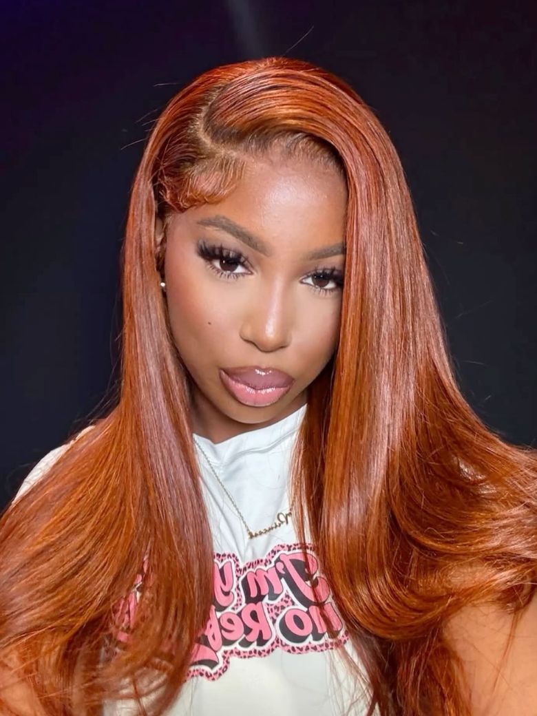26" Burnt Orange 13x4 Lace Front Wig 200% Density With Butterfly Wolf Layered Cut
