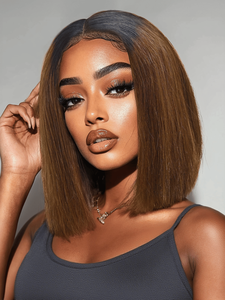 200% Density 2x6 Closure #4 Brown With Dark Root Bob Wig