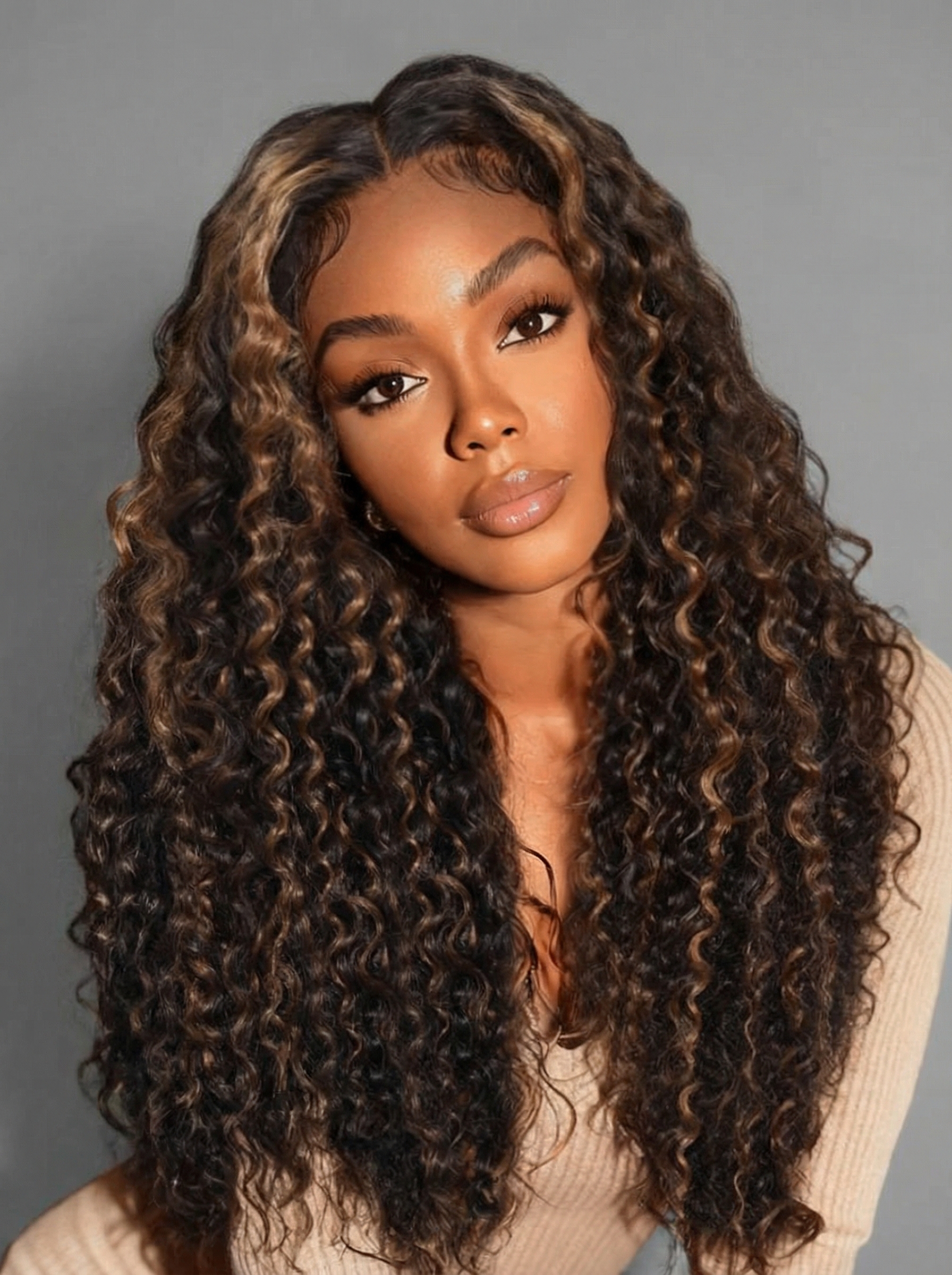 [22 Inch=$149] UNice Bye-Bye Knots™ 7x5 Lace Curly Glueless Wig With Golden Brown Highlights