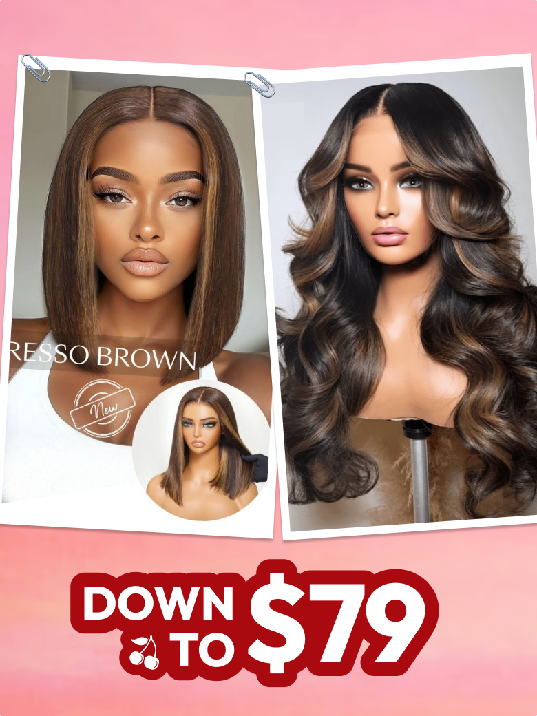 13x4 Drawstring Brown With Caramel Highlights Yaki Loose Wig& 7x5 Espresso Brown Middle Part Blunt Bob Wig