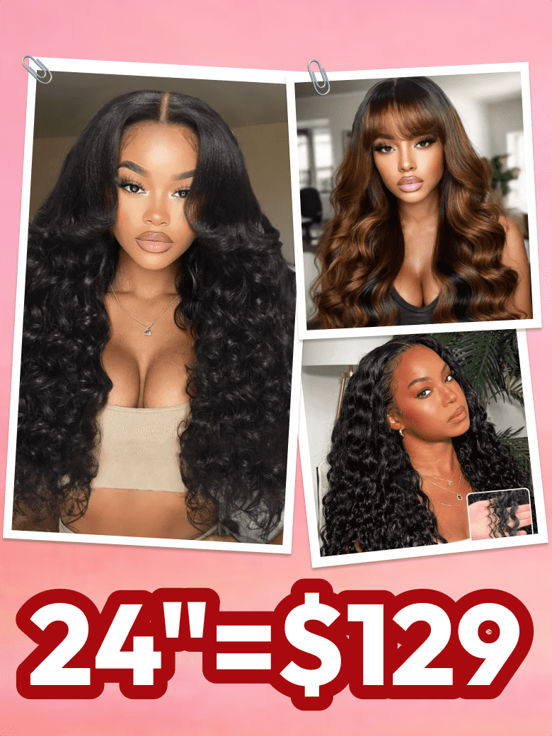 20-24 13x4/7x5 Lace Yaki Loose Wave/Water Wave Curly/Loose Wave With bangs Wig & Invisi Drawstring