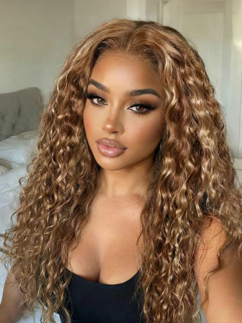 UNice 7x5 Lace Bye Bye Slip™ 200% Density Honey Blonde Highlights Water Wave Wig with Invisi Drawstring-image-8011