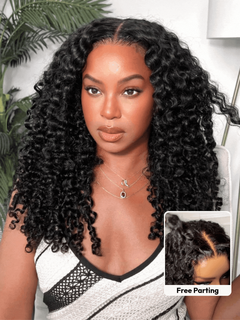 UNice 13x4 Pre-Everything™ No Slip Lace Frontal Natural Black Burmese Curly Wig with Finger Coily Ends