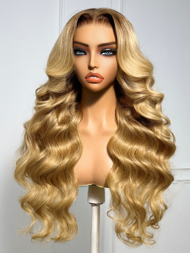 UNice 13x4 Bye-Bye Slip™ Lace Honey Blonde With Brown Roots Body Wavy Wigs with Face-Framing Layers