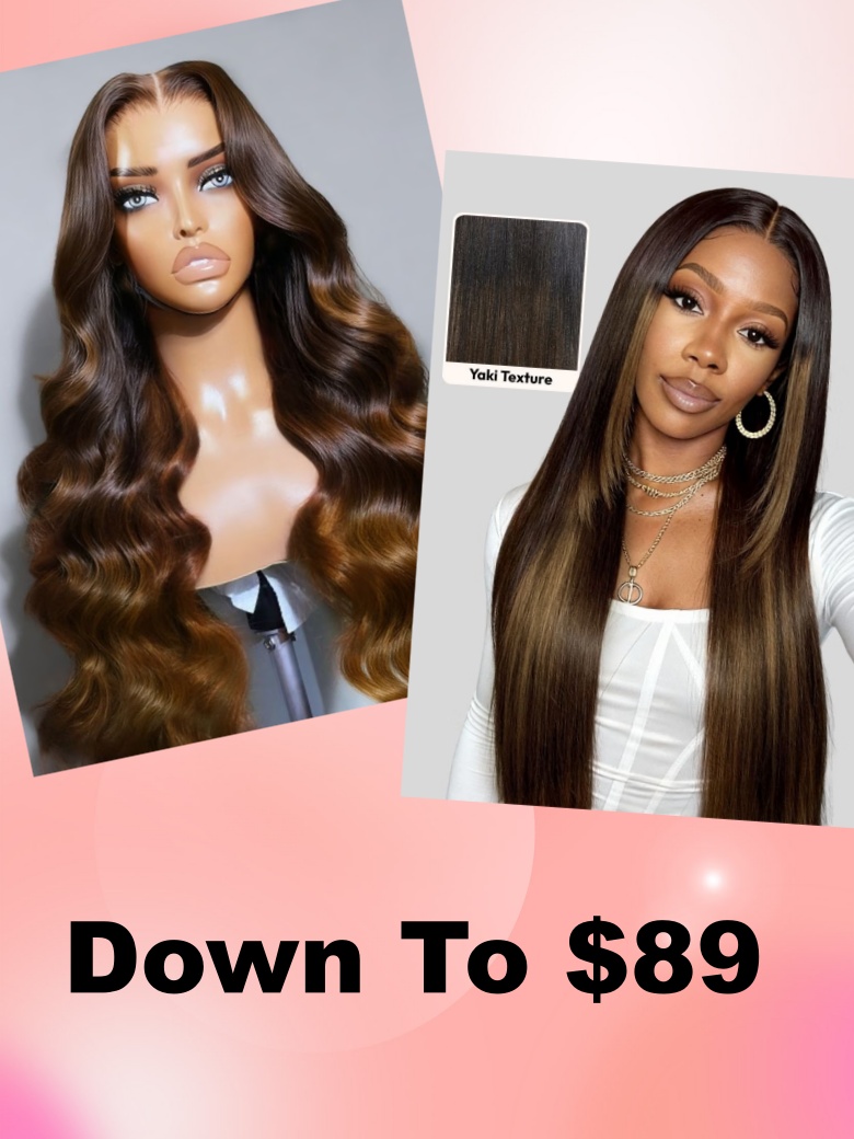13x4/7x5 Lace Black to Chestnut Brown Ombre Yaki Wig& Dark to Light Brown Ombre Body Wave Wig with Drawstring