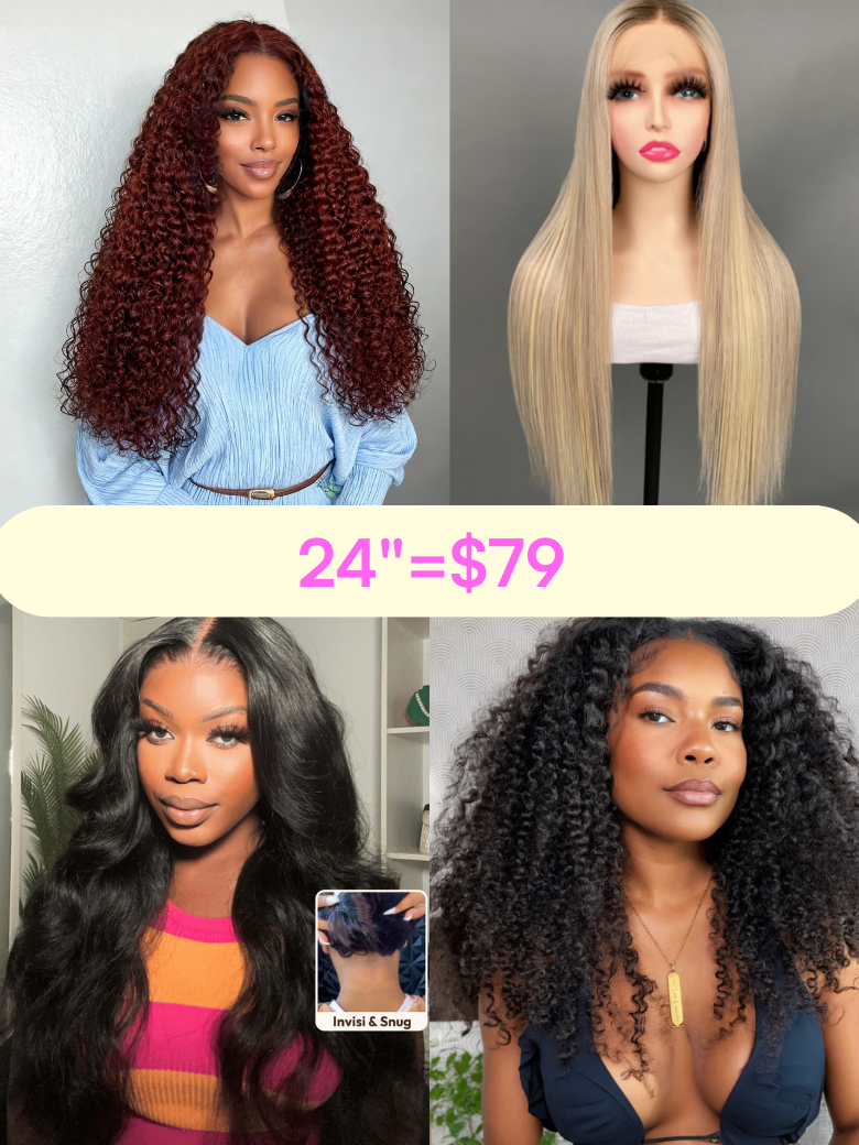 [24=$79] 6x4.5 Glueless Lace Wig | 13x4 Lace Front Wig | 13x4 Invisible HD Lace Bye Bye Cap Wig | Glueless V Part Wig
