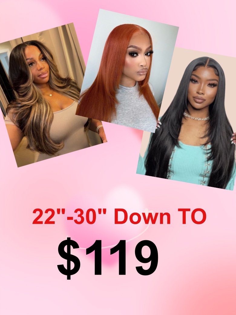22-30 13x4/4x4 Ombre Chestnut Brown Yaki Straight&  Burnt Orange/Black Butterfly Wolf Layered Cut Straight Wig