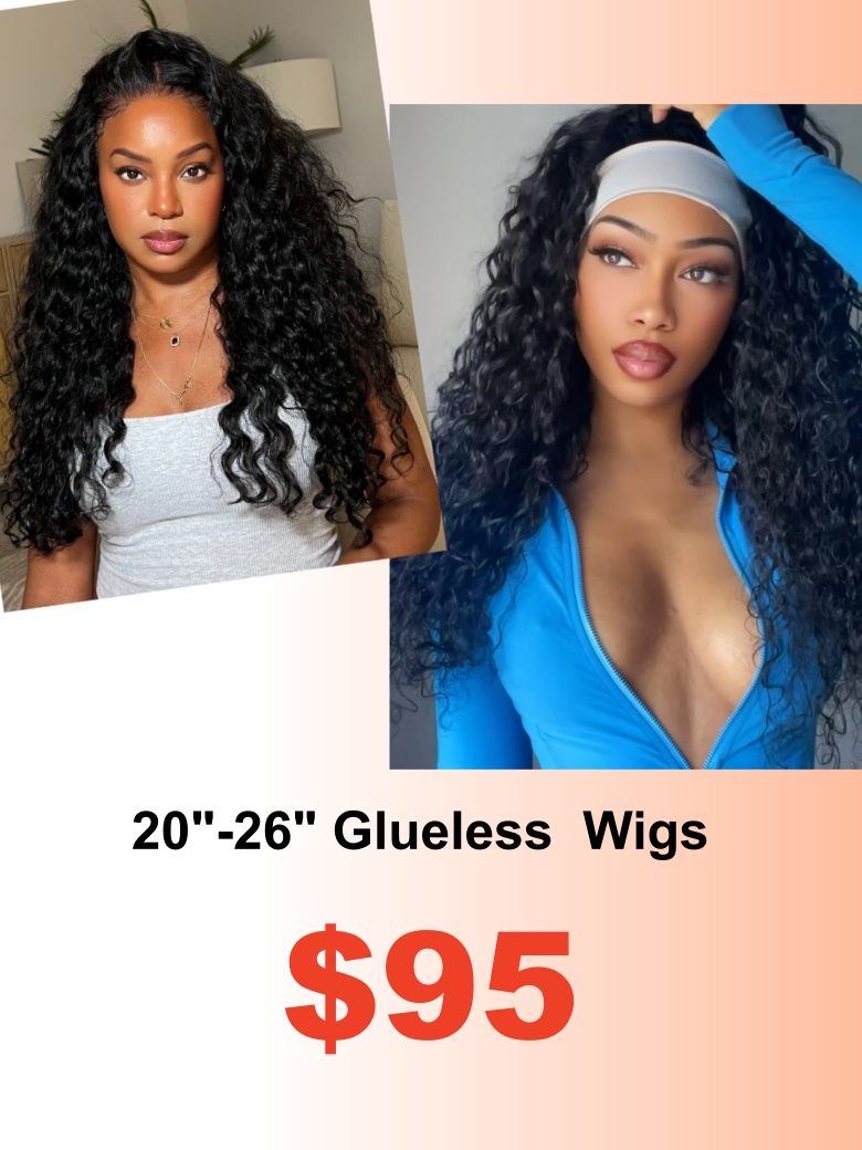 20"-26" Glueless 7x5/13x4/Headband Quick& Simple to Install Low Maintenance Put On And Go Water Wave Human Hair Wig