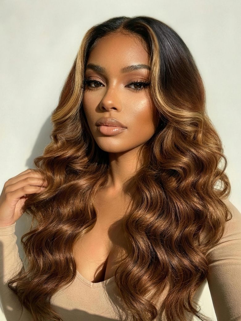 UNice 360 HD Lace Real Scalp™ Caramel Brown With Money Piece Highlights Body Wave Wig