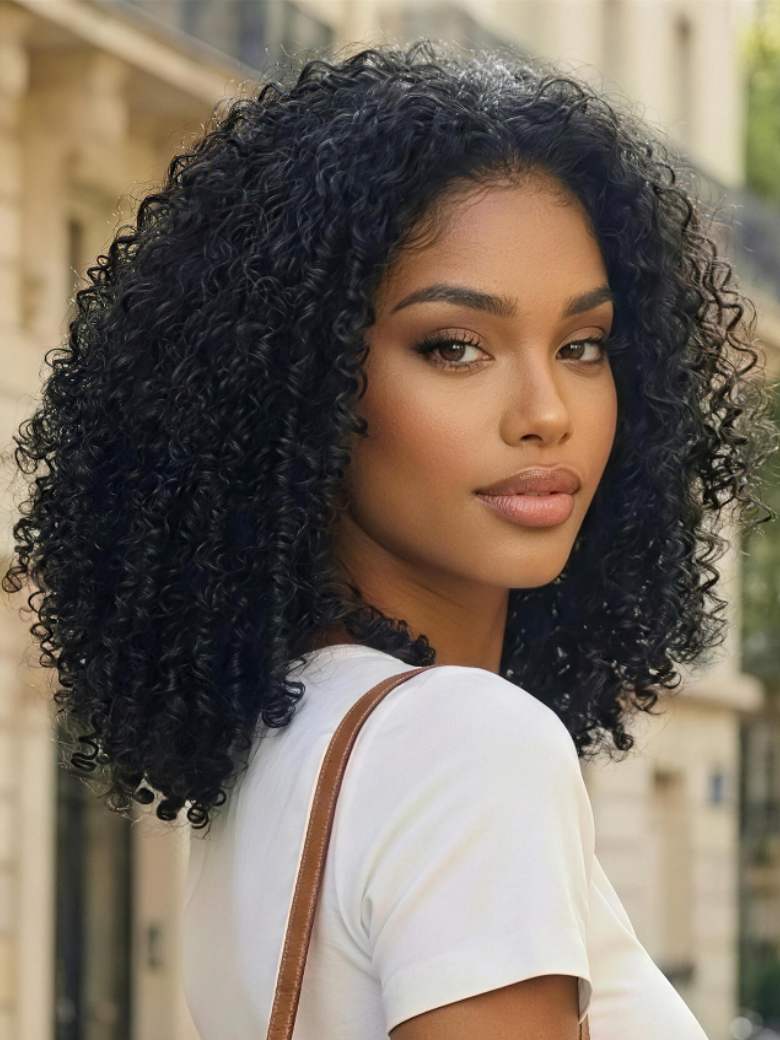 UNice EasiContour™ V Part Afro Kinky Curly with Finger Coil Ends Drawstring Wig