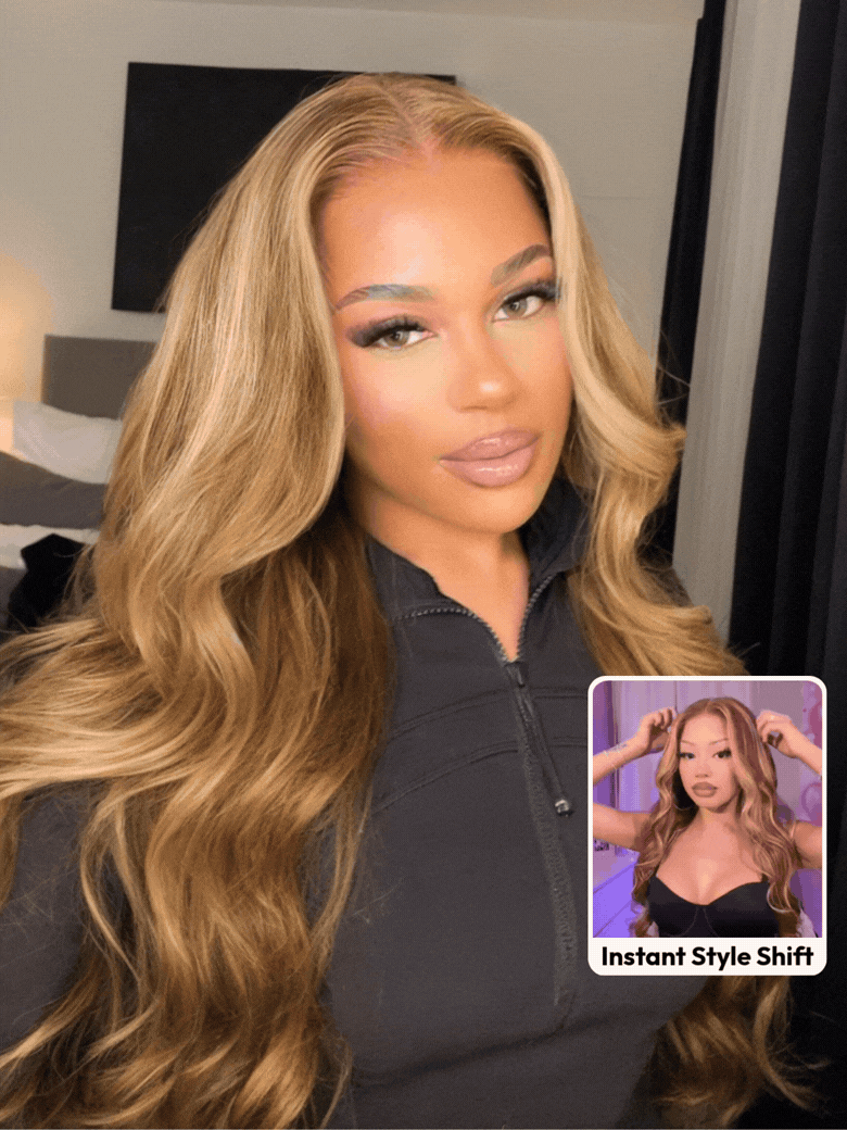 [20''=$109] 13x4 Bye Bye Slip Wig With Drawstring Pre-Cut Glueless Lace Honey Blonde Body Wave Wig