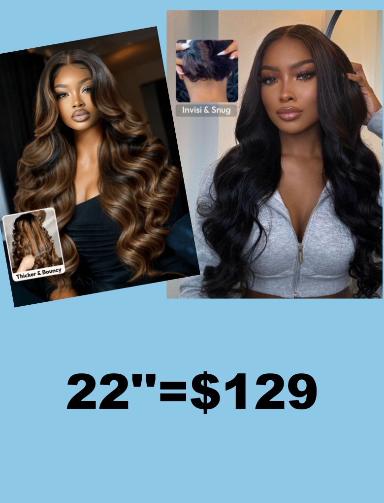[22″=$129] 13×4 HD Black Body Wave Real Ear To Ear Pre-Everything Wig& 13×4 Balayage Highlights Body Wave Wig