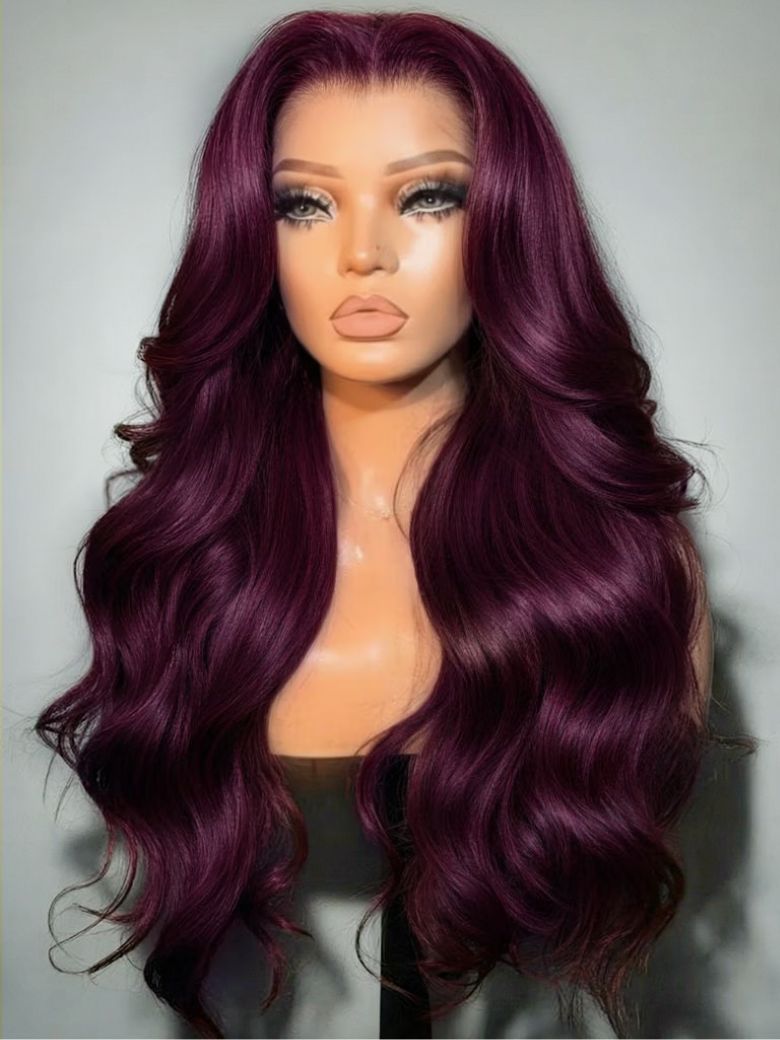 7×5 & 13×4 Bye-Bye Slipâ¢ Glueless Lace Purple Black Cherry Loose Wave & Layered Straight Wig-Pull & Go With Invisi Drawstring