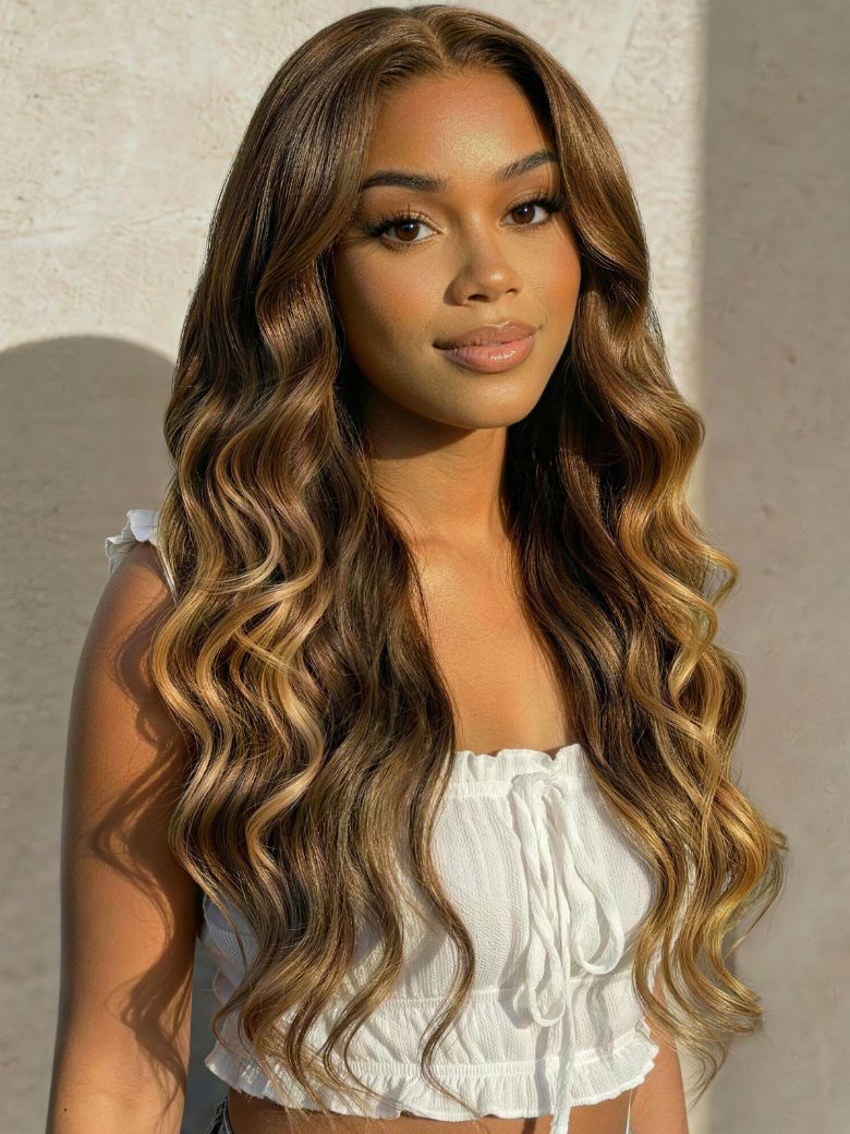 UNice Bye-Bye Slip™ 7x5 Lace Deep Brown with Caramel Higlights Loose Wave Drawstring Glueless Wig-image-9868