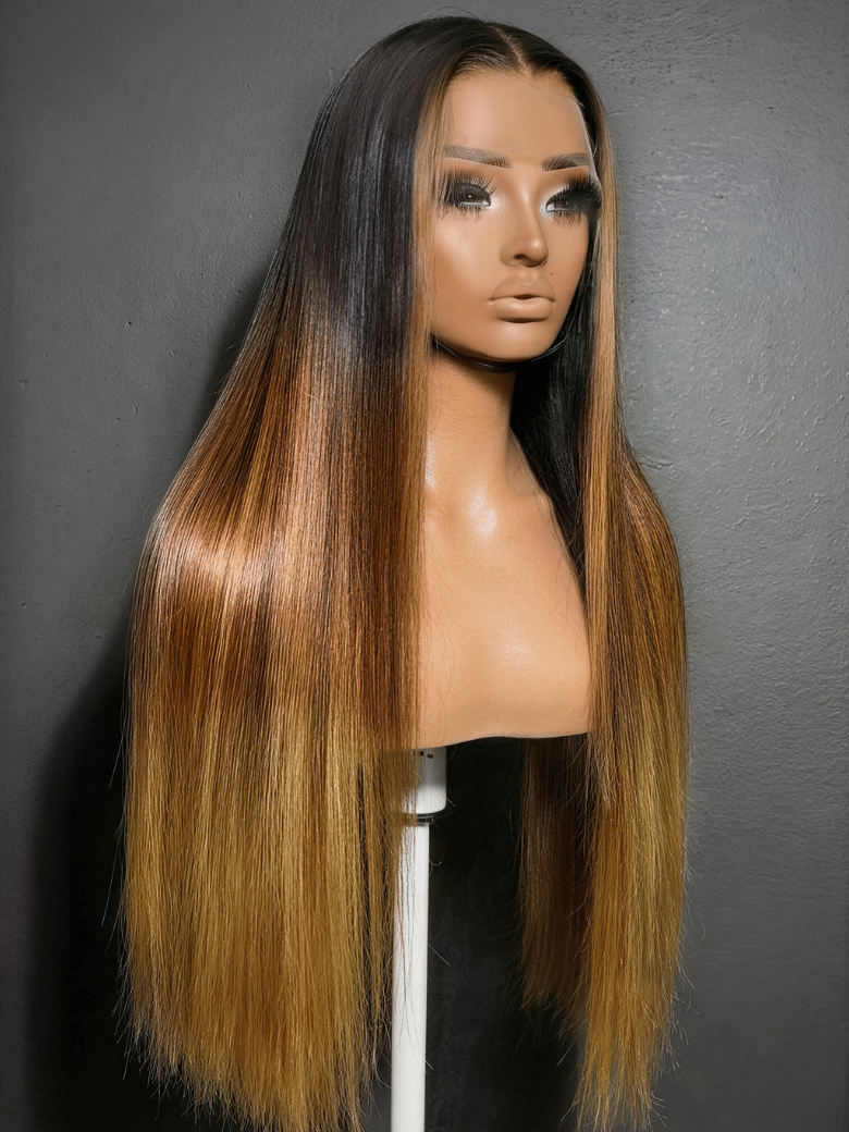 UNice 360 HD Lace Pre-plucked Luxury Raw Virgin Hair Brown to Honey Blonde Ombre Silky Straight Wig with Dark Roots-image-10474