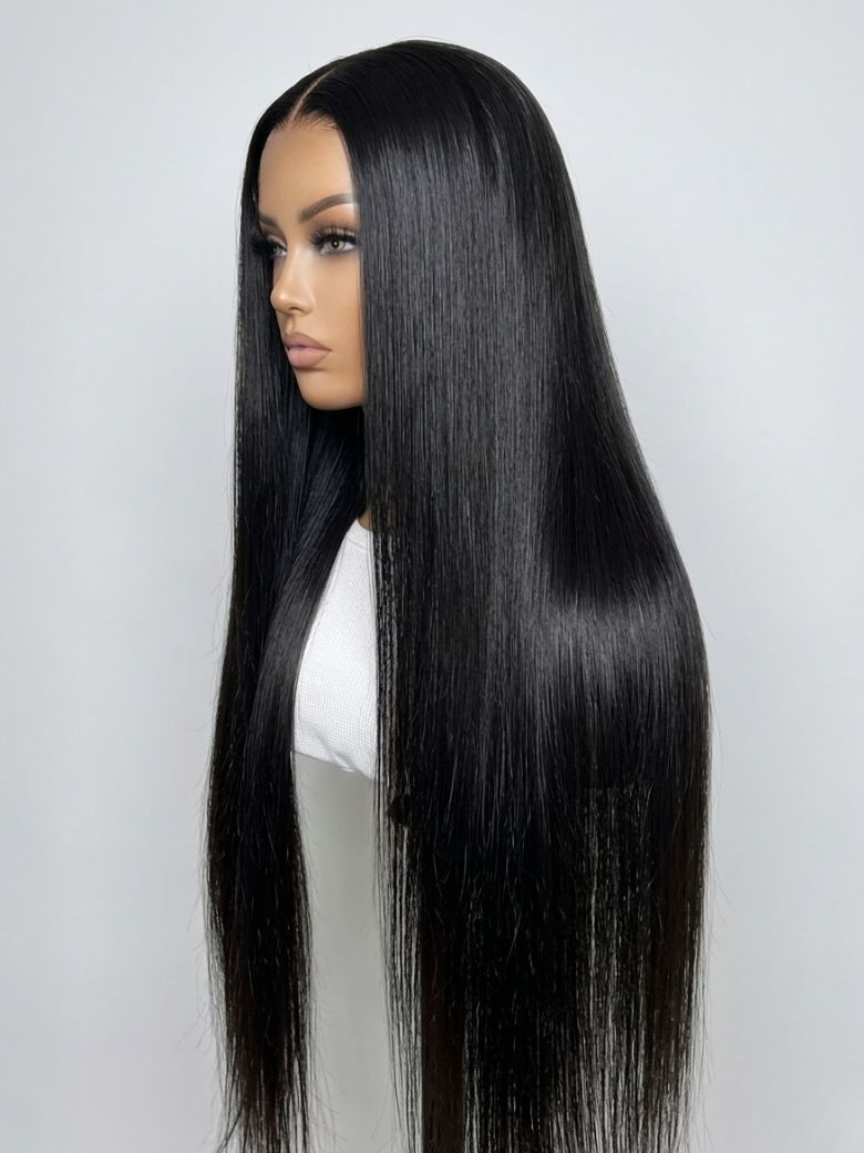 UNice 13×4 Pre Everything Glueless Lace Black Straight Bleached Knots Drawstring Wig No Baby Hair 150% Density