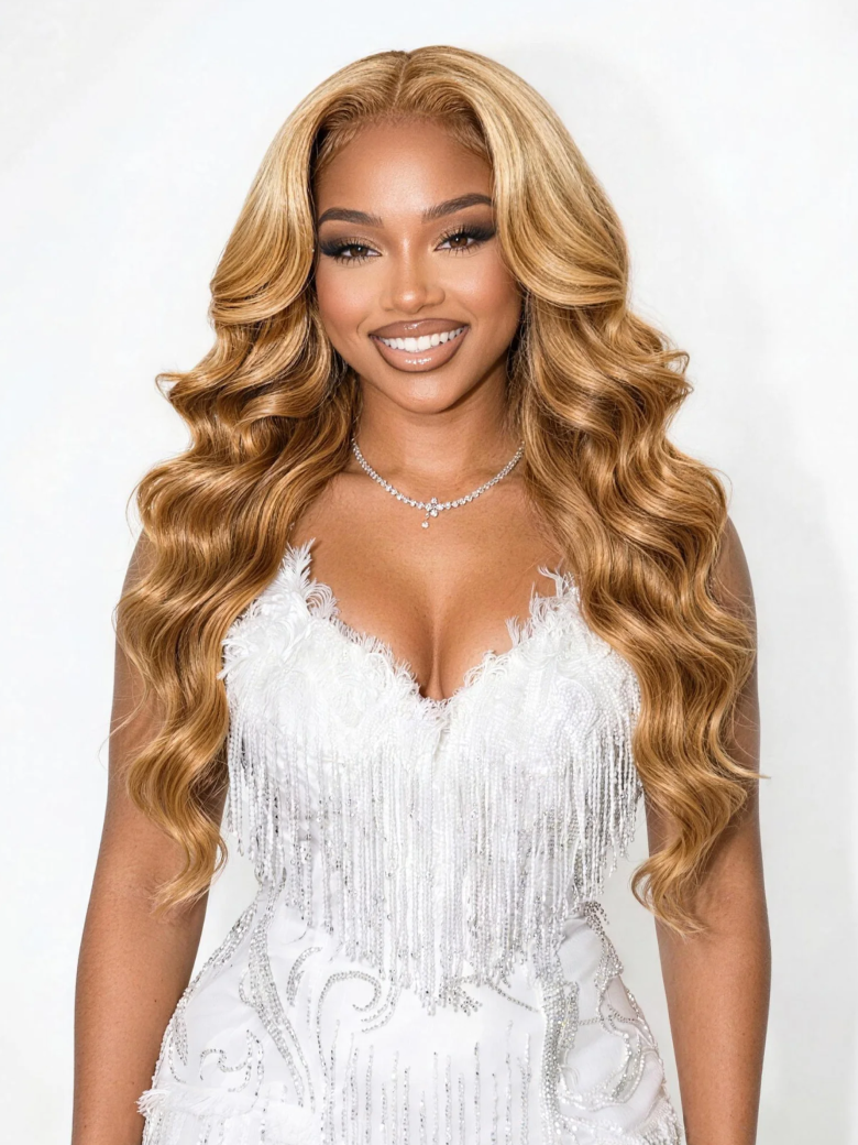 7×5 Bye-Bye Knots Wig With Drawstring Pre-Cut Glueless Lace Honey Blonde Body Wave Wig