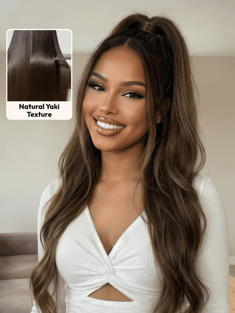 13×4 Pre Everything Glueless Lace Black to Chestnut Brown Ombre Yaki Straight Wig With Invisi Drawstring