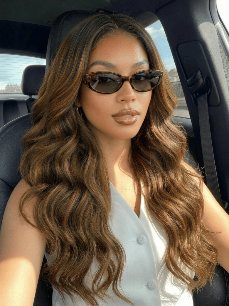 7×5 Bye Bye Slipâ¢ Balayage Highlight Body Wave & Curtain Bangs Wig â Glueless Lace Pull & Go with Invisi Drawstring