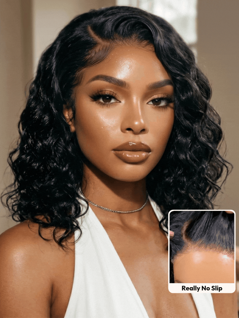 220 Density UNice Bye-Bye Slip 6X4 Glueless Lace C Side Part Loose Wavy Bob 220 High Density Drawstring Wig For Beginners $330