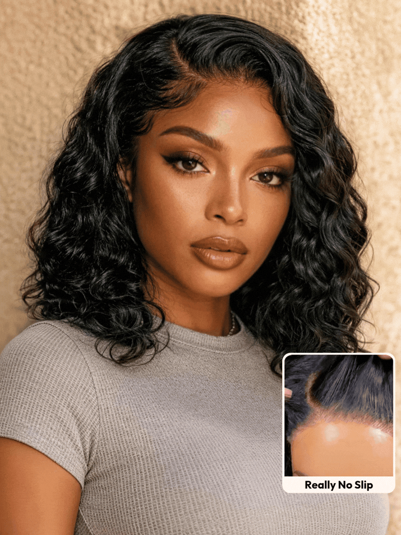 [ Sherika Same ]UNice Bye-Bye Slip™ 6X4 Glueless Lace "C" Side Part Loose Wavy Bob 220% High Density Drawstring 100% Human Hair Wig For Beginners