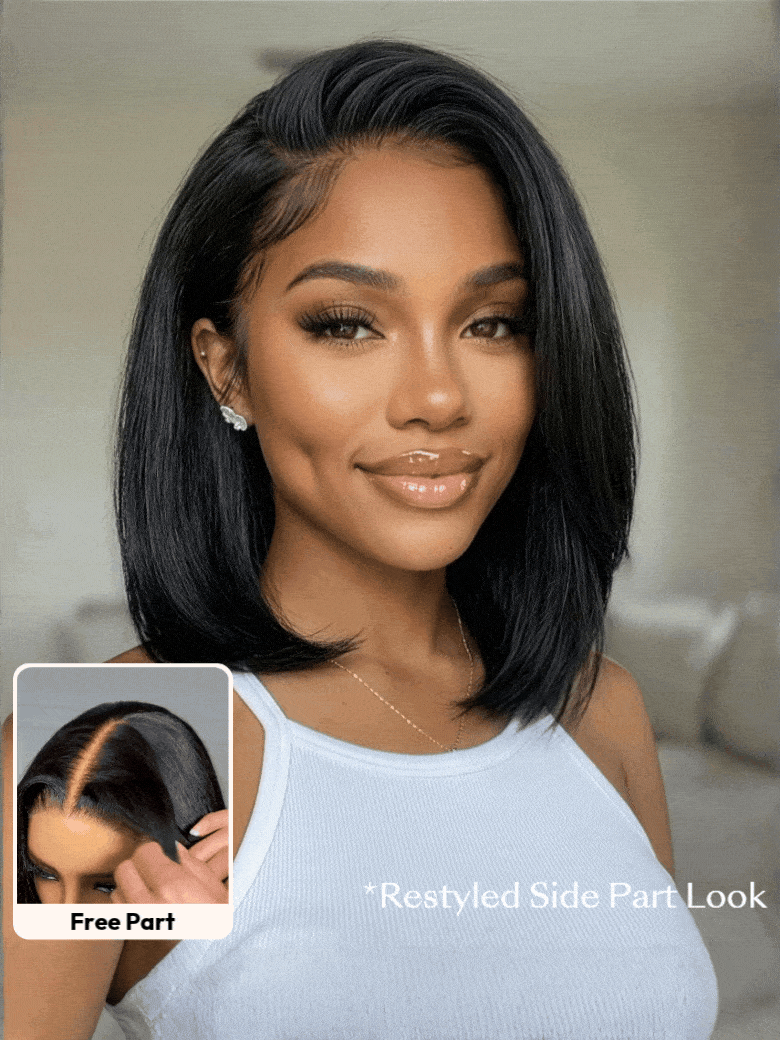 UNice 7x5 Bye Bye Slip™ Glueless Lace Black Yaki & Pre Layered Yaki Bob Bleached Knots Drawstring Wig-image-10774