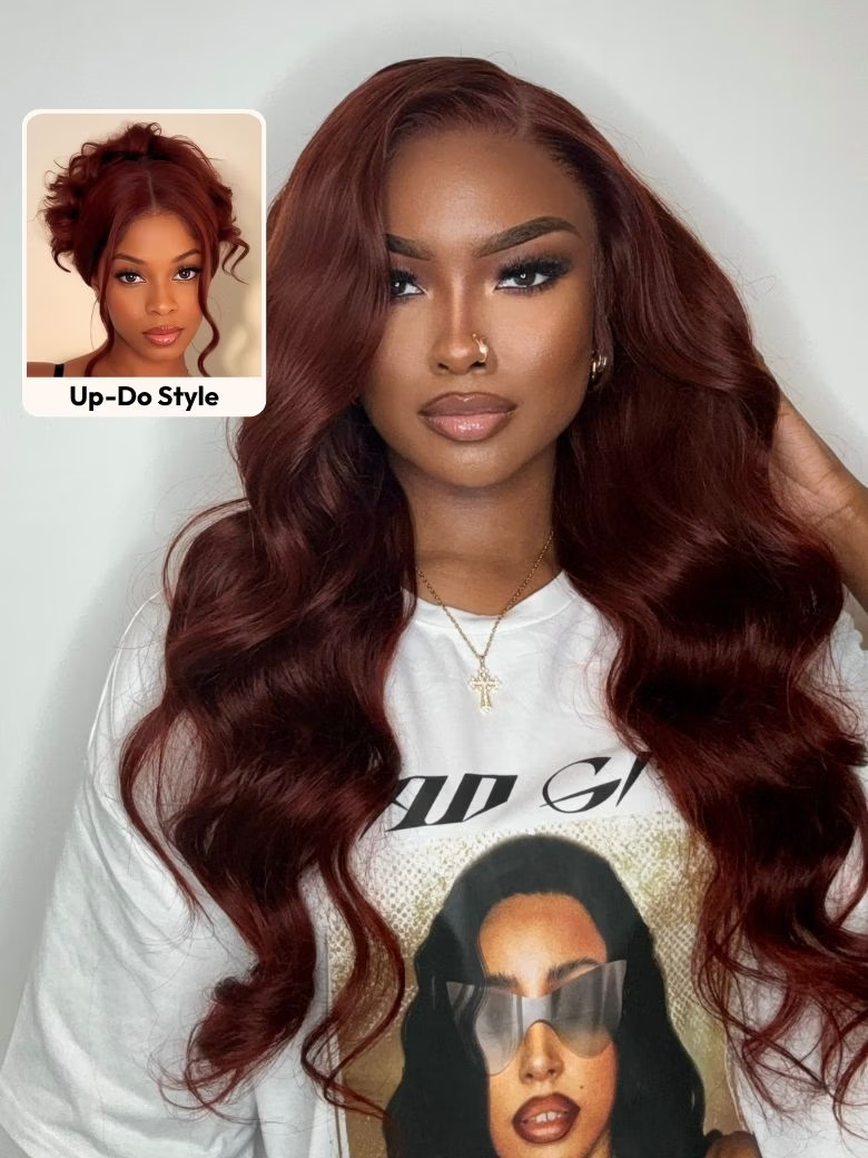 7x5 Bye Bye Knots Wig & 5X5 HD Lace Reddish Brown Body Wave Bleached Knots Wig-image-9248
