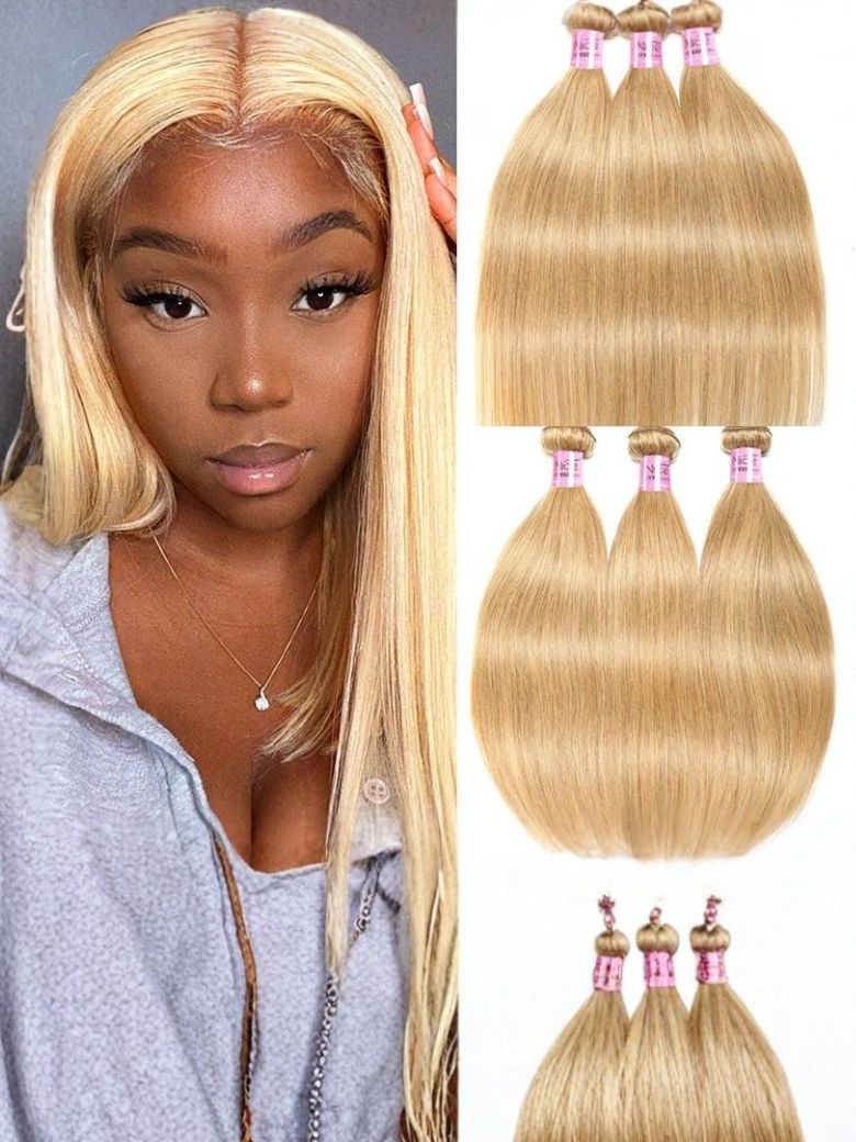 UNice 27 Honey Blonde 3Pcs Straight Human Hair Bundles $134