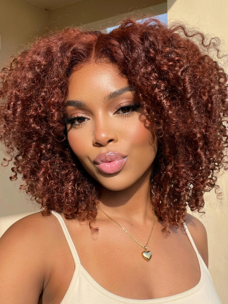 UNice 7x5 Bye-Bye Slip Wig Glueless Lace Sunset Afro Kinky Curly Jerry Curly for Reddish Brown Drawstring Wig $151