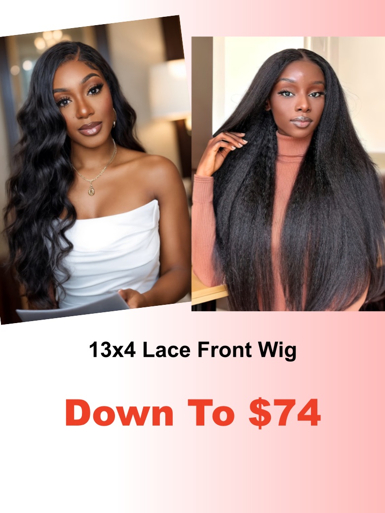 [24"=$119] UNice Realistic Body Wave& Kinky Straight Glueless 13x4 Lace Front Wig Virgin Human Hair