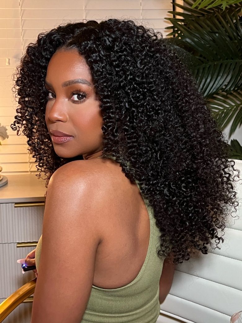 [22''=$89] 7x5 Bye-Bye Slip™ Black Fluffy Kinky Coils Texture Wig with Invisi Drawstring