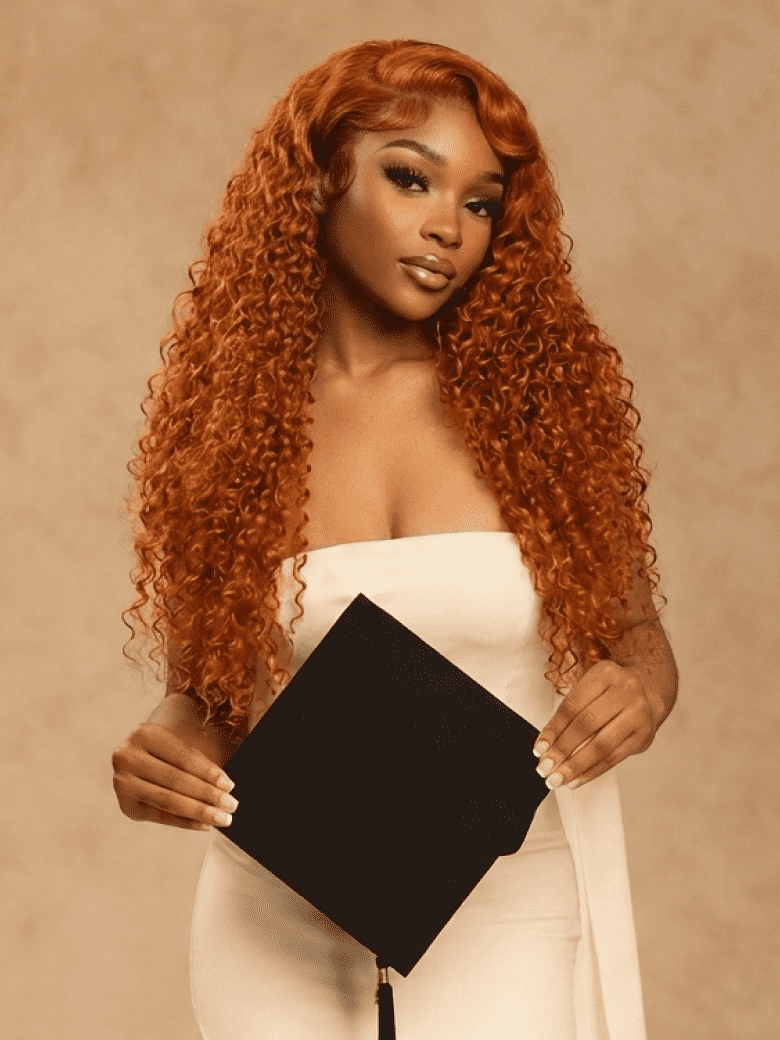 [20"=$79] Hot Ginger Color Glueless Lace Jerry Curly Human Hair Lace Part Wig 150% Density
