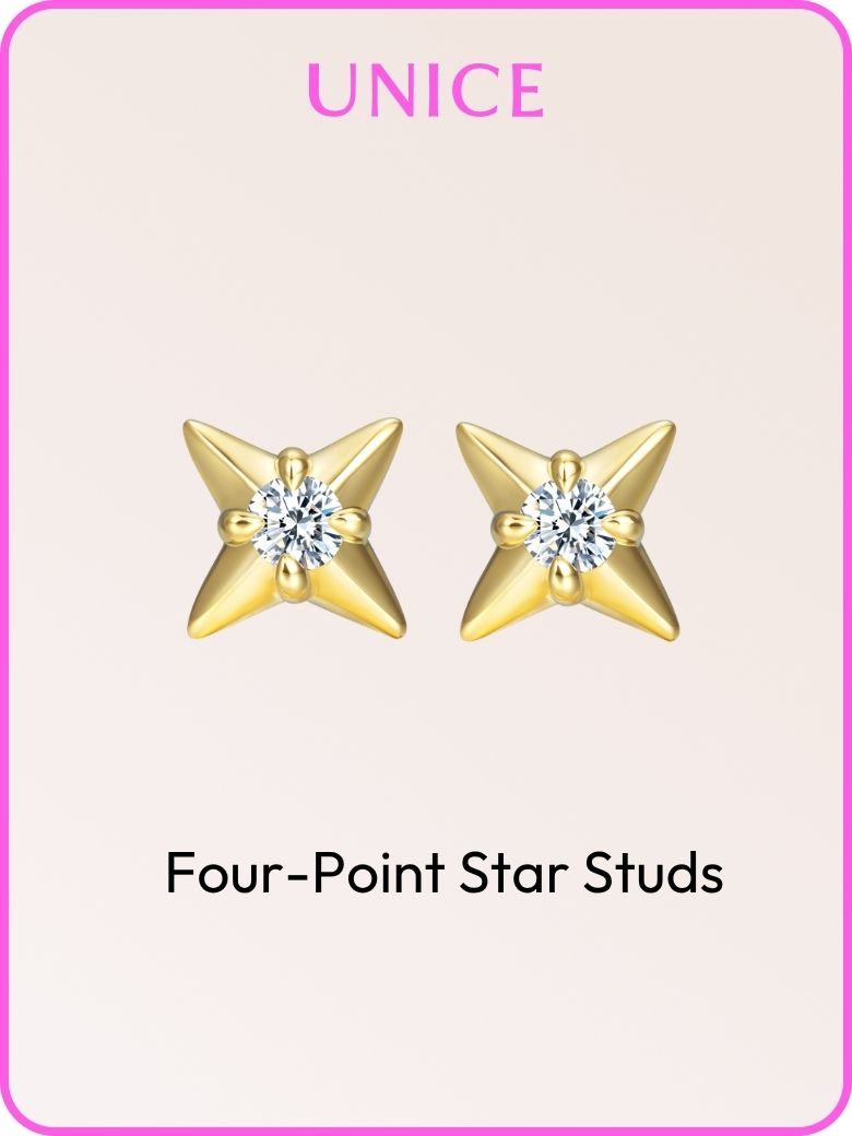 Four-Point Star Stud Earrings – Minimalist Sparkling Everyday Jewelry