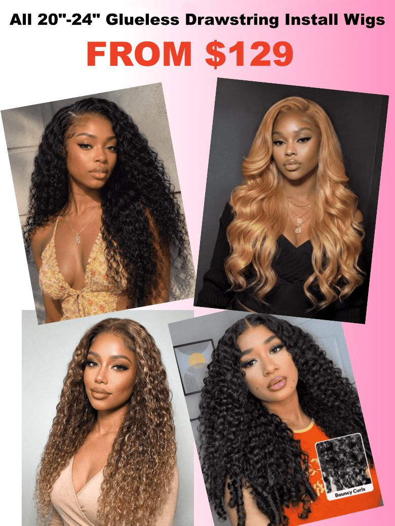[Limited Stock] 20"-24" 7x5/ 13x4 Bye Bye Slip Glueless Drawstring Natural black/Gloden Highlight Curly/ Water Wave/ Loose Wave Wigs