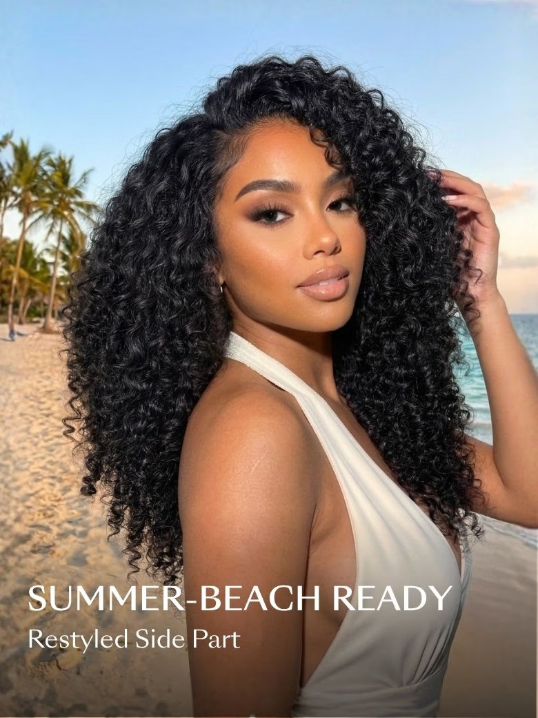 UNice Mixed Texture 13X4 Pre Everything Lace Natural Black Jerry Curly Wig with Defined Finger Coil Ends