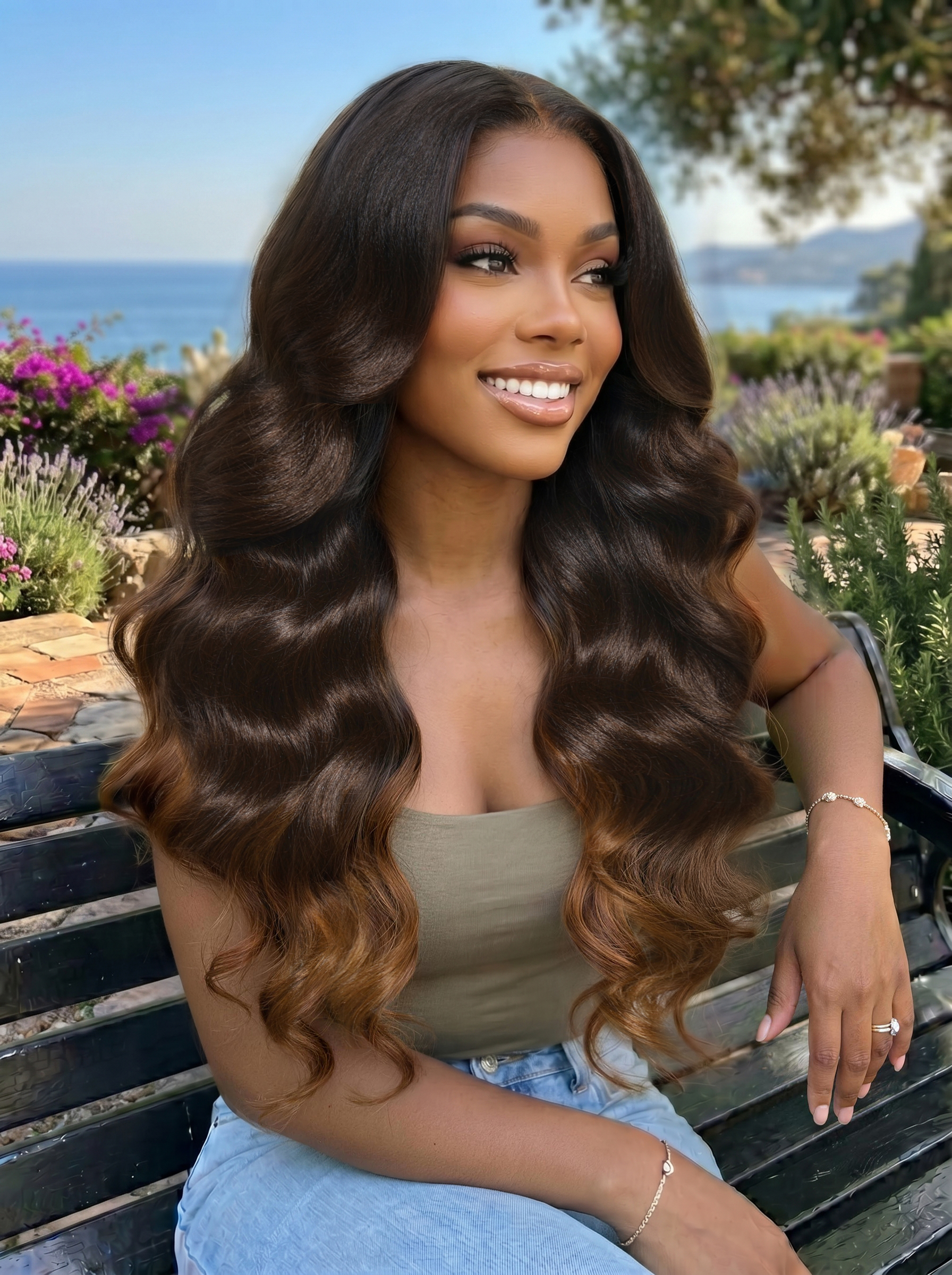 Dark Espresso Roots Caramel Blonde Yaki Body Wave Glueless Wig