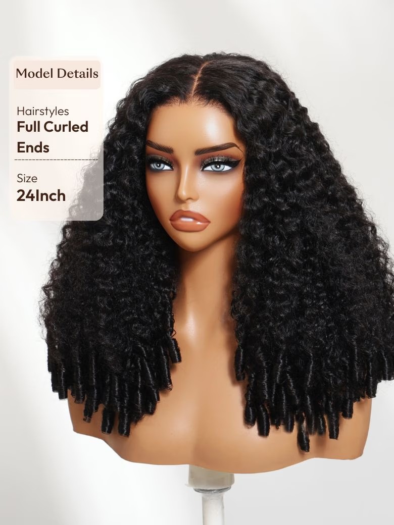Mixed Texture 13X4 Pre Everything Lace Natural Black Jerry Curly Wig with Defined Finger Coil Ends