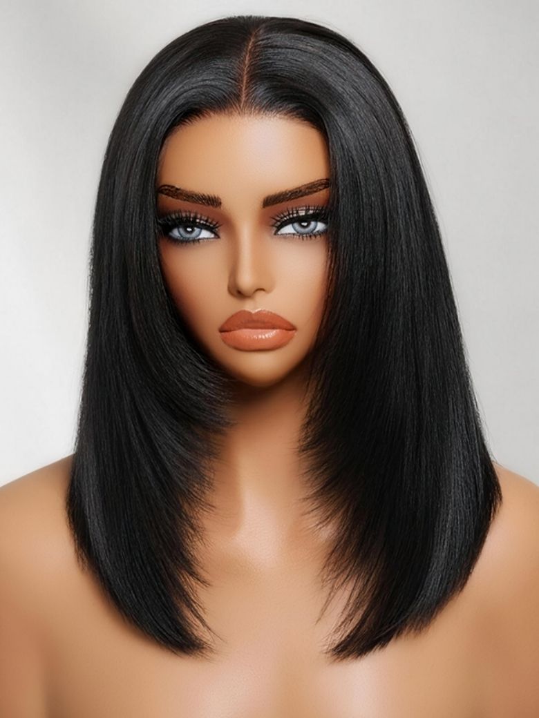Full Lace 100% Handmade Black Straight Bob Wig with Face Framing Layers