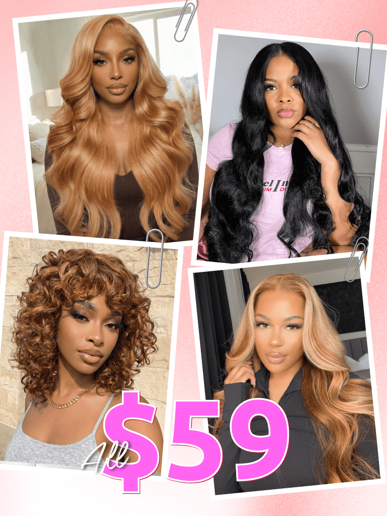 ALL $59 Flash Sale: 13x4 lace front/ Real Scalp V Part golden blonde & Natural Black Glueless Wigs