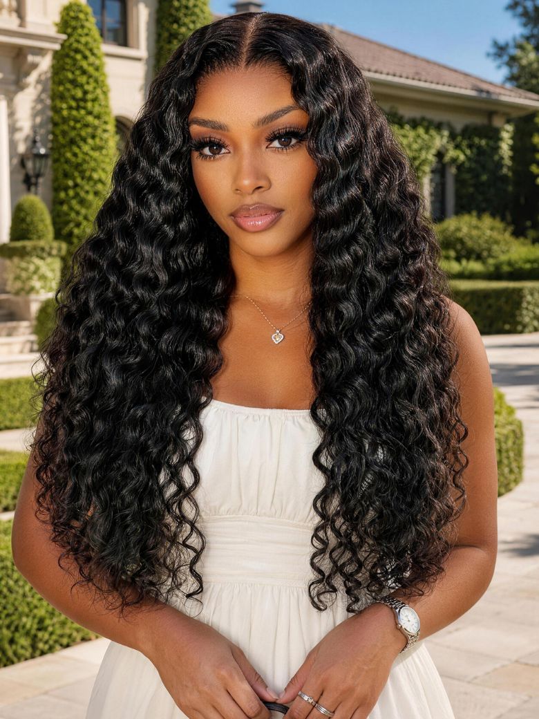 UNice 7x5 Bye Bye Slip™ Lace Natural Black Fluffy Indian Curly Glueless Wig with Invisi Drawstring-image-10927